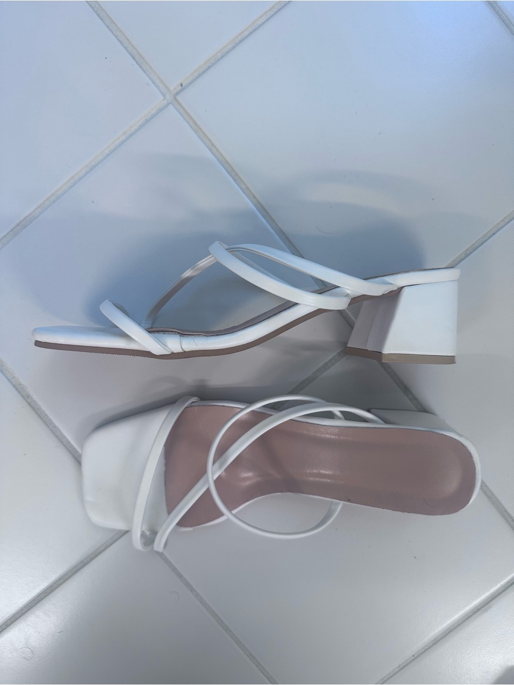 White Strappy Block Heel Sandals for Women
